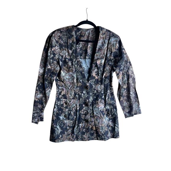 Unbranded Jackets & Blazers - Vintage 80s Women's Gothic Colorful Jacquard Floral Black Blazer/ Dress Size M